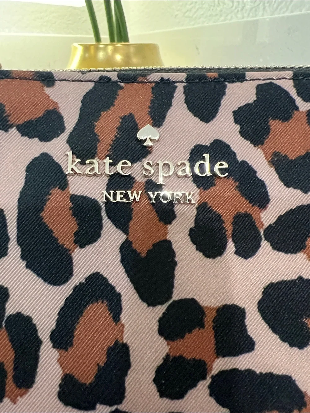 kate spade Leopard-Print Cosmetic Pouch — Pink & Brown